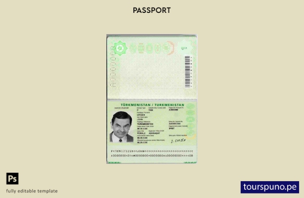 Plantilla de pasaporte de Turkmenistán lista para imprimir